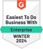 G2 badge indicating Vidyard is an enterprise leader for Easiest to Do Business With for Winter 2024