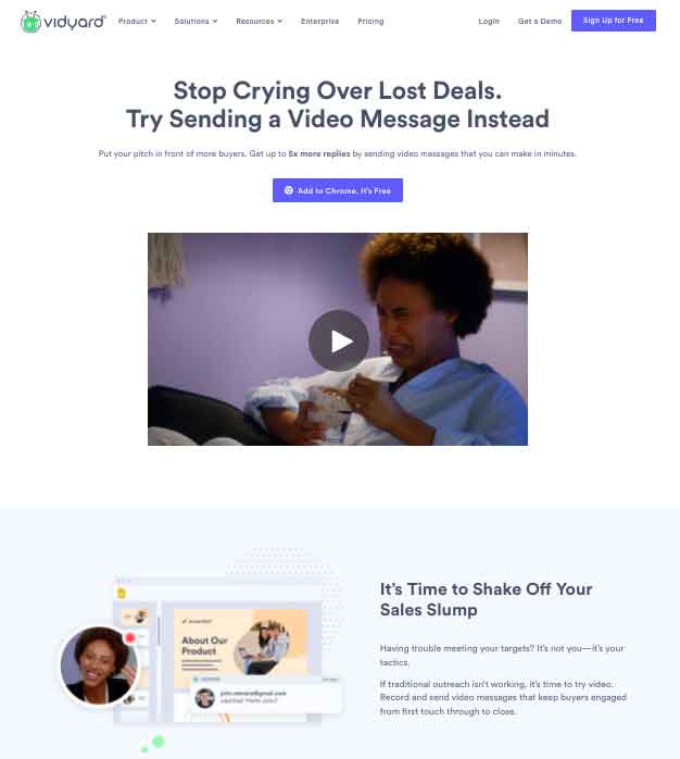 this video landing page example from Vidyard shows a hero video