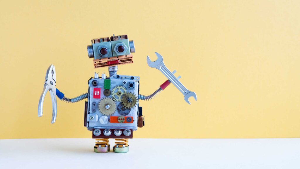 A small robot representing the future of AI in sales.