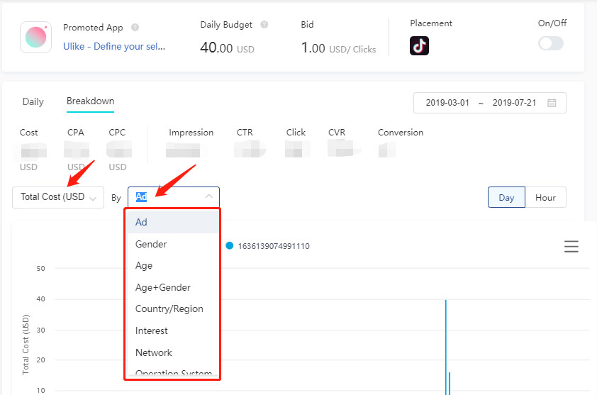 the advertising analytics dashboard in TikTok